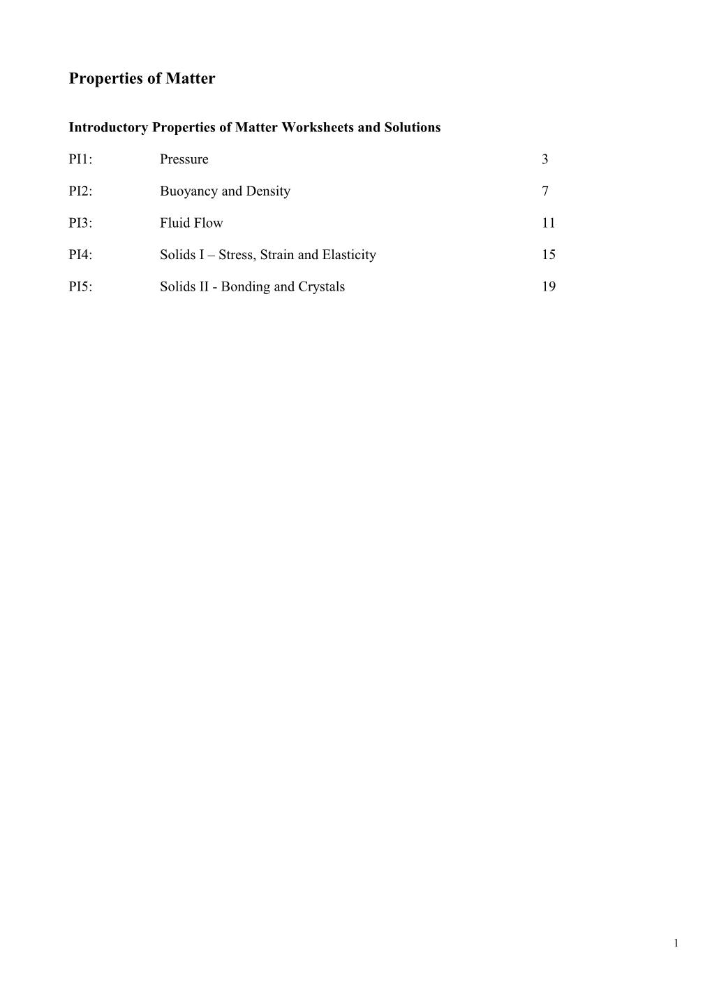 Introductory Properties of Matter Worksheets and Solutions