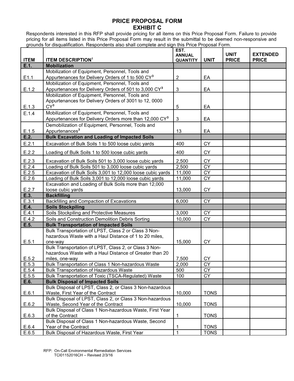 Price Proposal Form