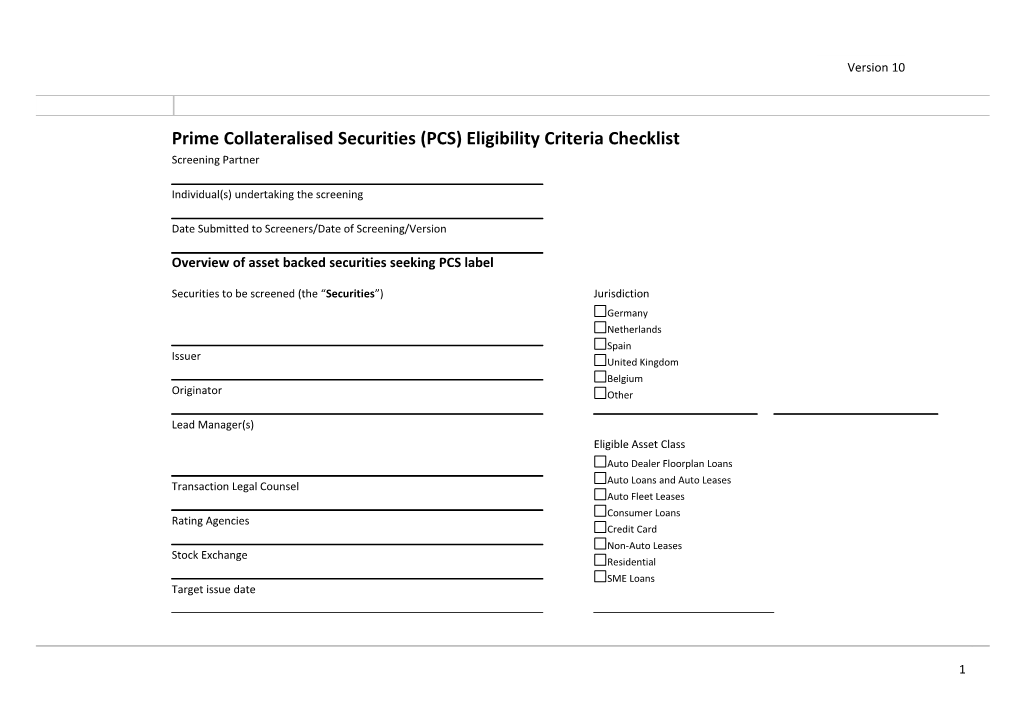 PCS-Checklist- FINAL 15 Jan 2013 V3 (To Replace V2 Uploaded 14 Jan)