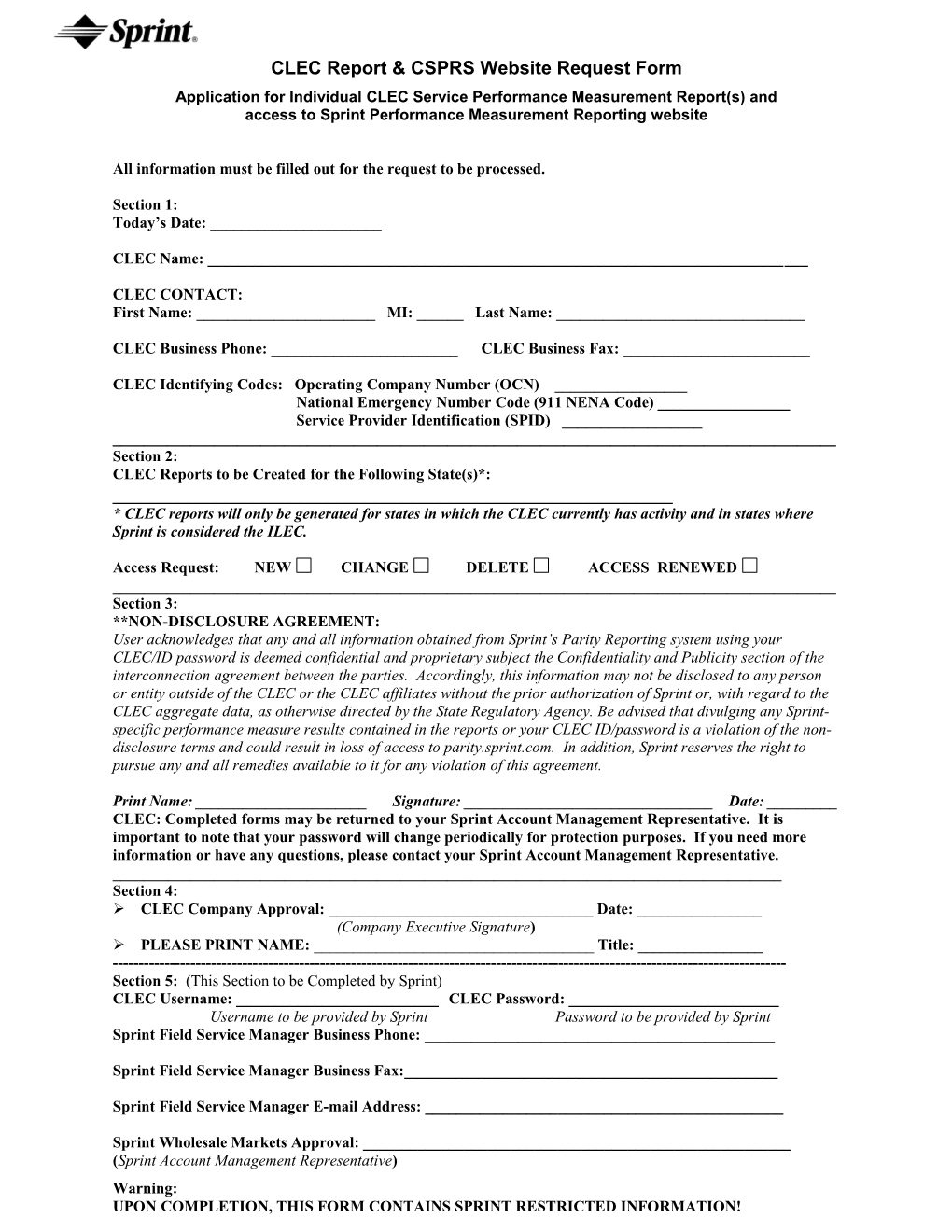 Clec Request Form