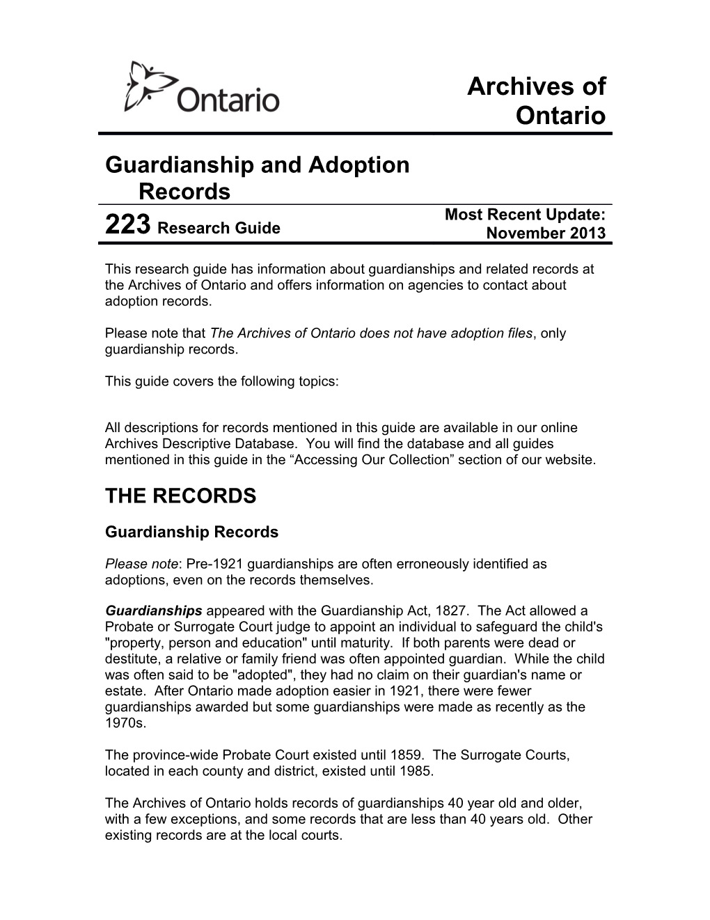 Research Guide XX: Guardianship and Adoption Records