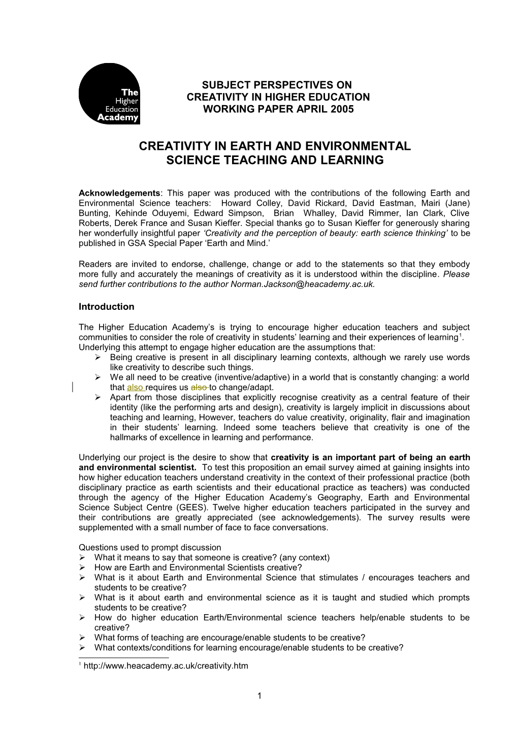 Q1 How Are Geologists / Earth Scientists Creative