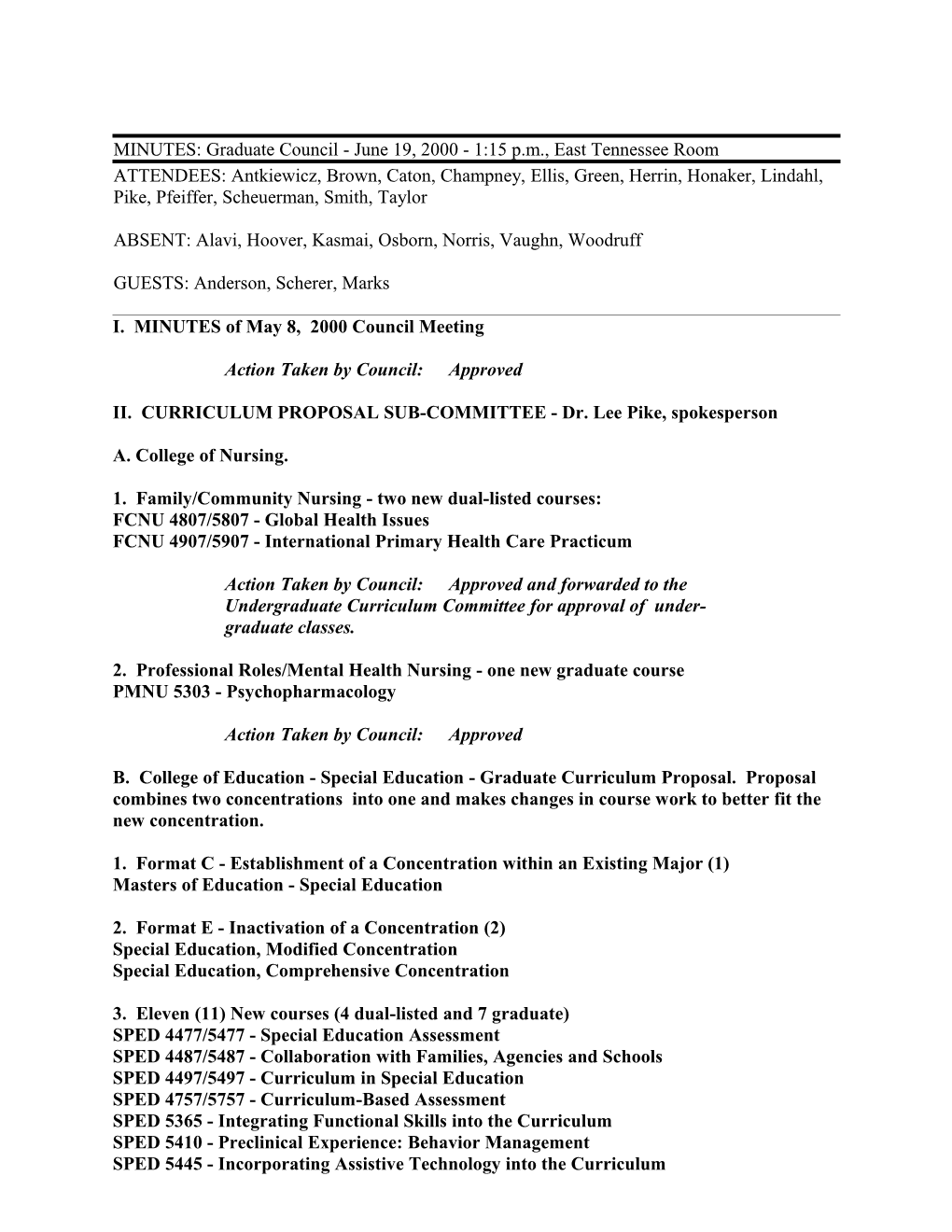 MINUTES: Graduate Council - June 19, 2000 - 1:15 P