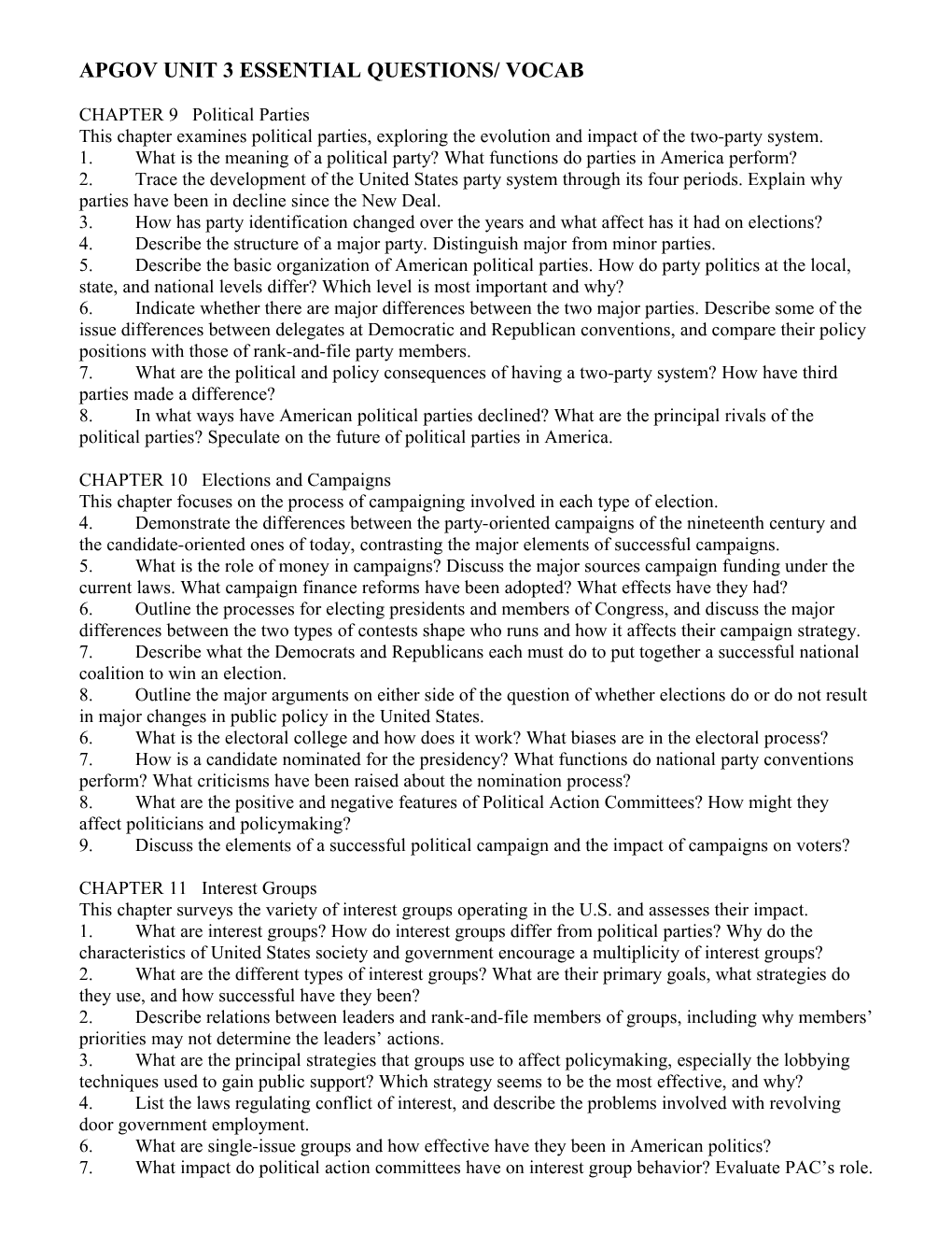 Interest Groups, Political Parties, and the Media Vocabulary Ch 8,9,11