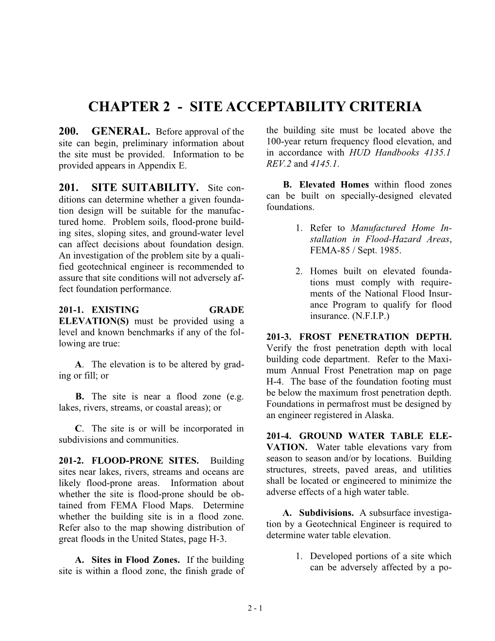 Chapter 2 - Site Acceptability Criteria