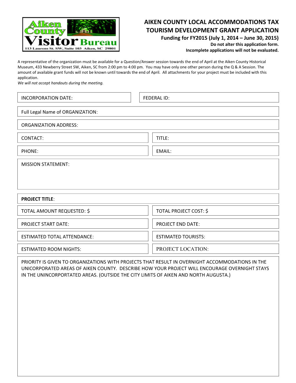 Hospitality Tax County Promotions Application