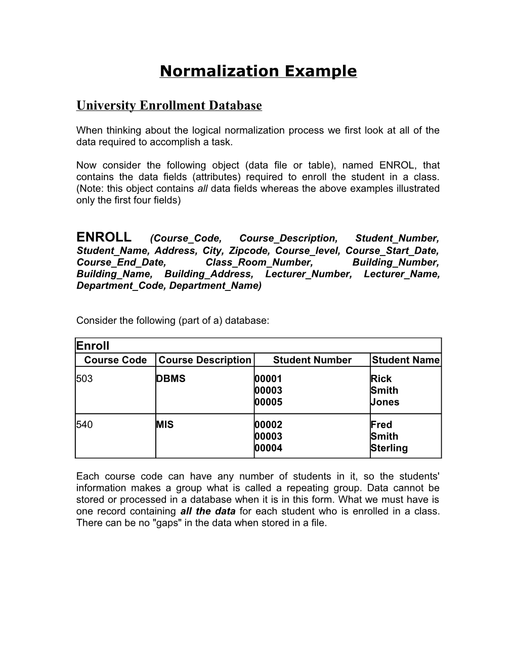 Normalization Example