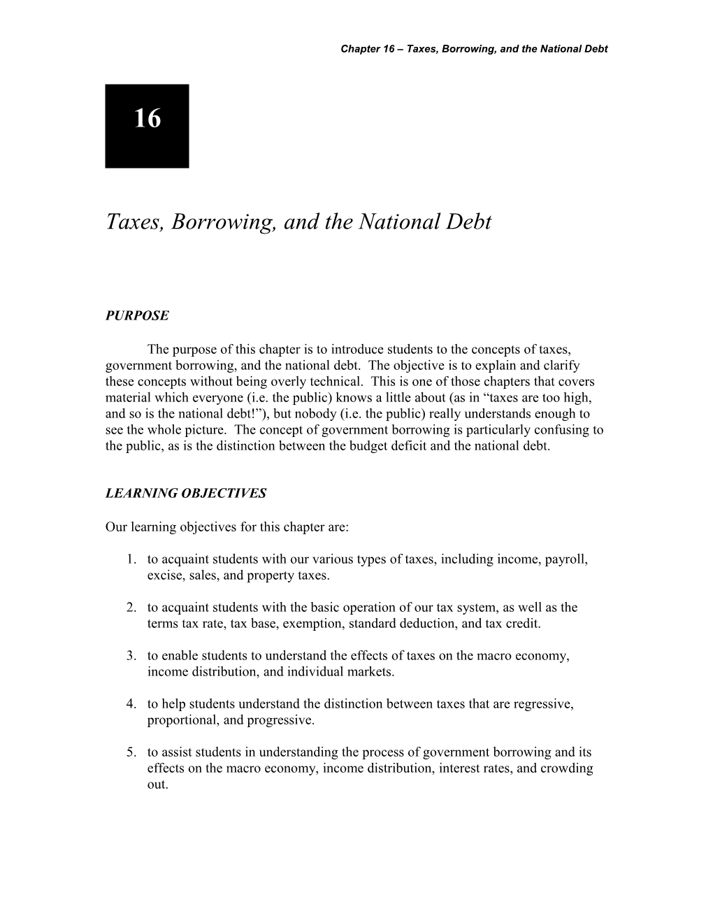 Chapter 16 Taxes, Borrowing, and the National Debt