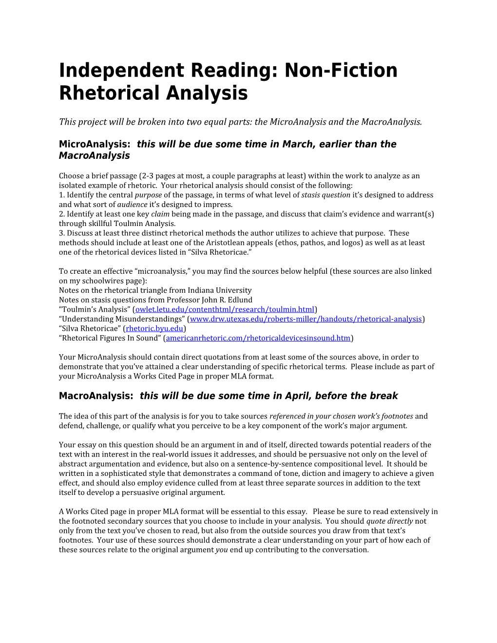 Third Quarter Project: Independent Non-Fiction Rhetorical Analysis