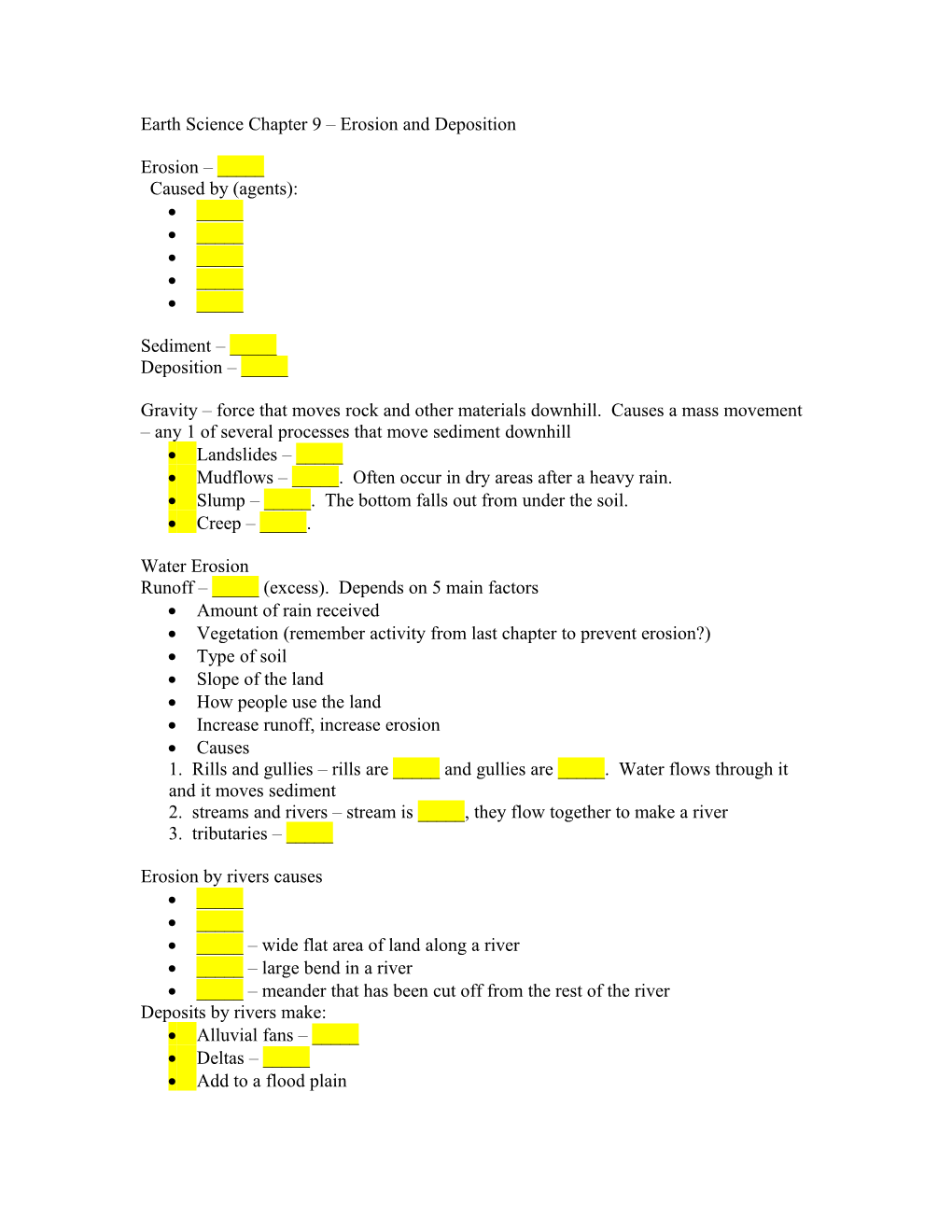 Earth Science Chapter 9 Erosion and Deposition