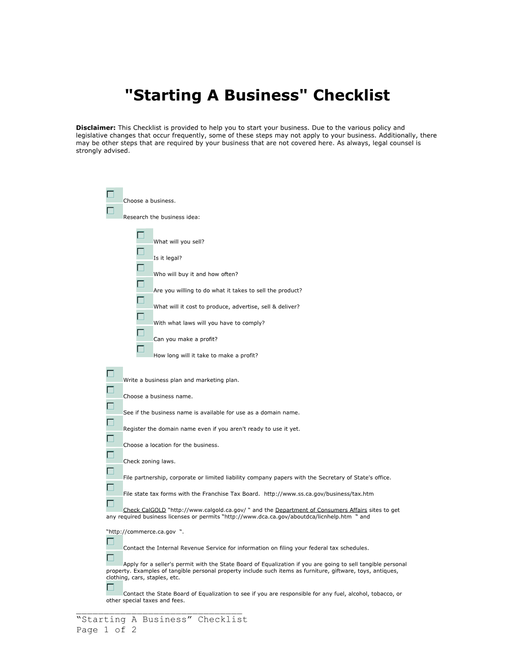 Starting a Business Checklist