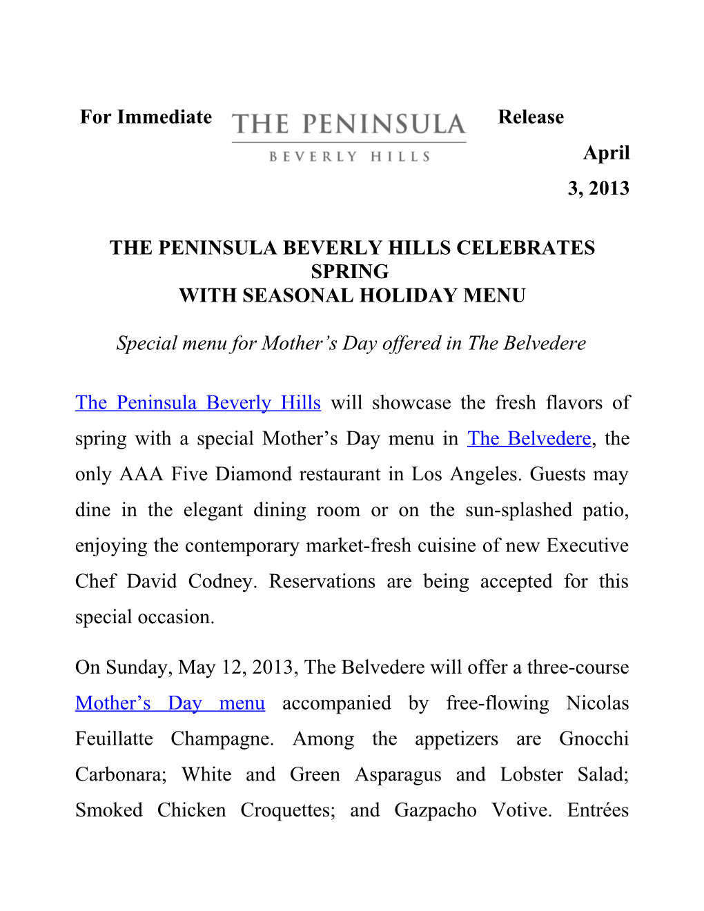 Celebrate Spring at the Peninsula Beverly Hills