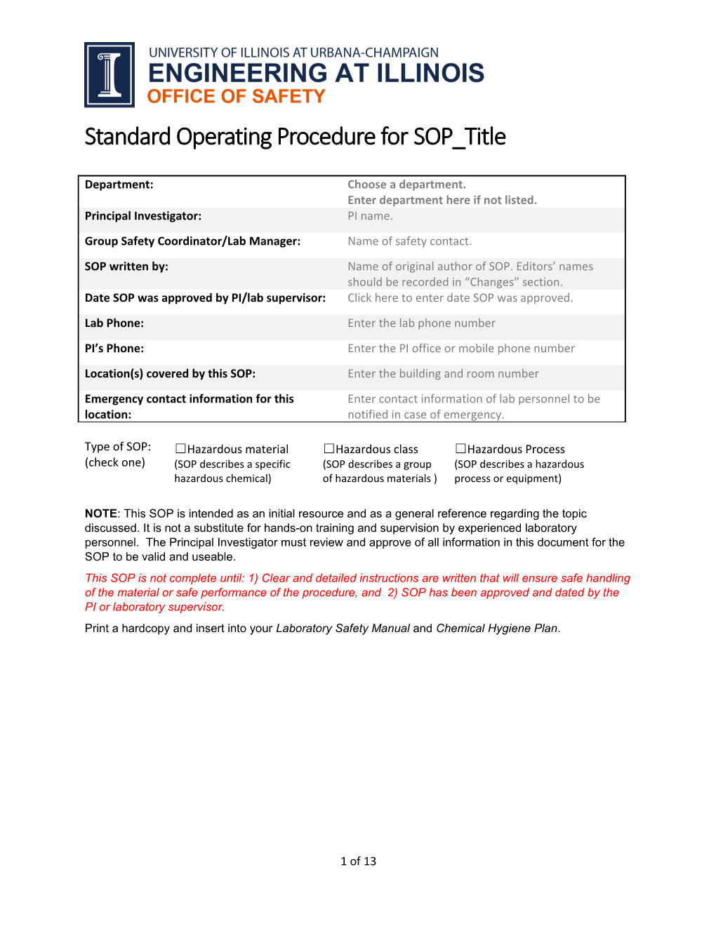 Standard Operating Procedure for SOP Title