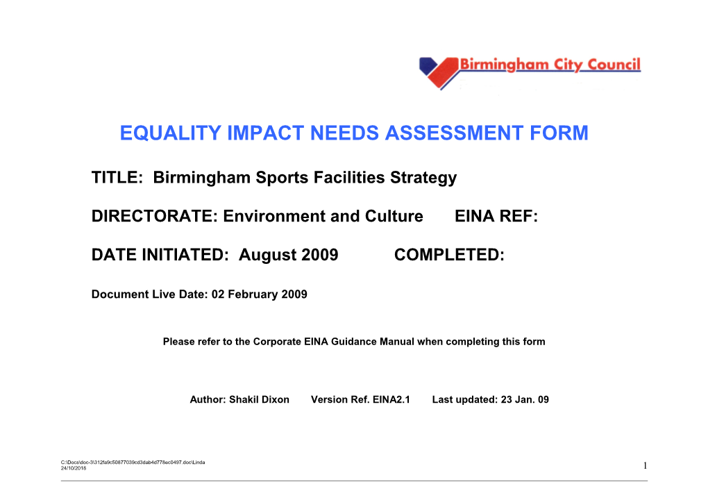 Equality Impact Needs Assessment Form