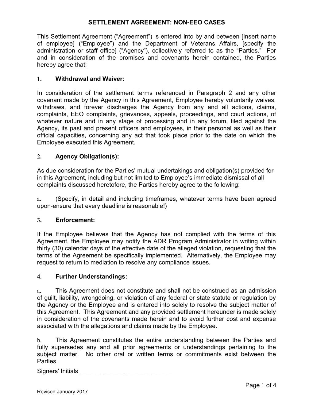 Settlement Agreement: Non-Eeo Cases