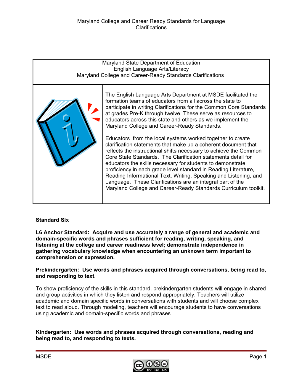 Maryland College and Career Ready Standards for Language