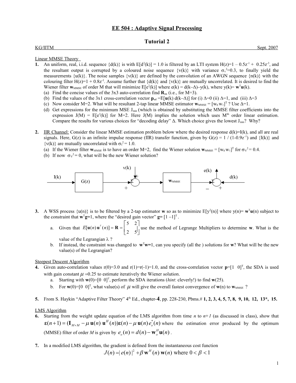 EE 604 : Adaptive Signal Processing