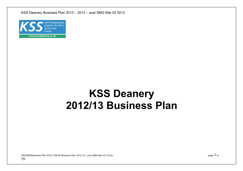KSS Deanery 2005/6 Business Plan