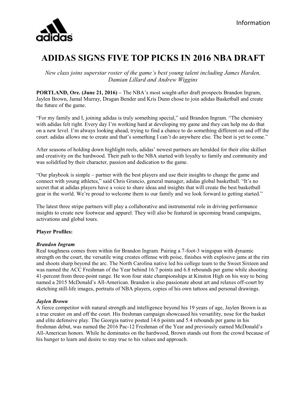 Adidas Signsfive Top PICKS in 2016 NBA DRAFT