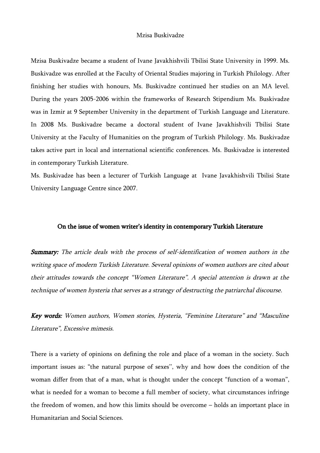 On the Issue of Women Writer S Identity in Contemporary Turkish Literature