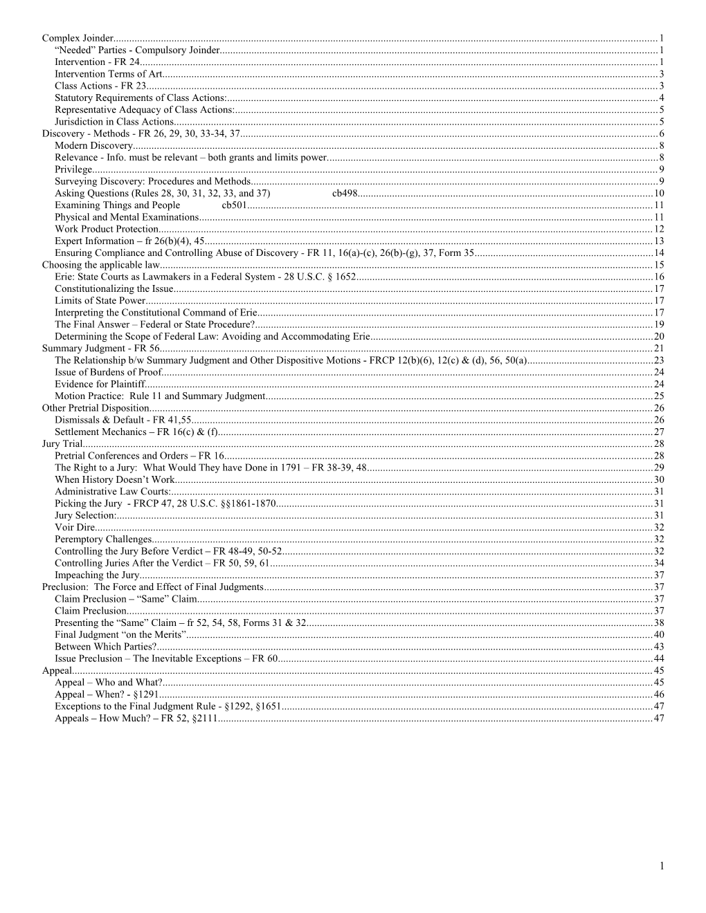 Civil Procedure Lucy Williams Table of Contents