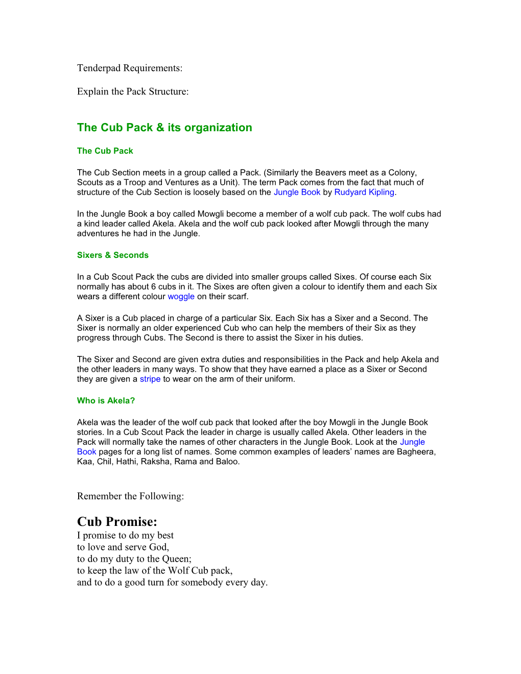 The Cub Pack & Its Organization