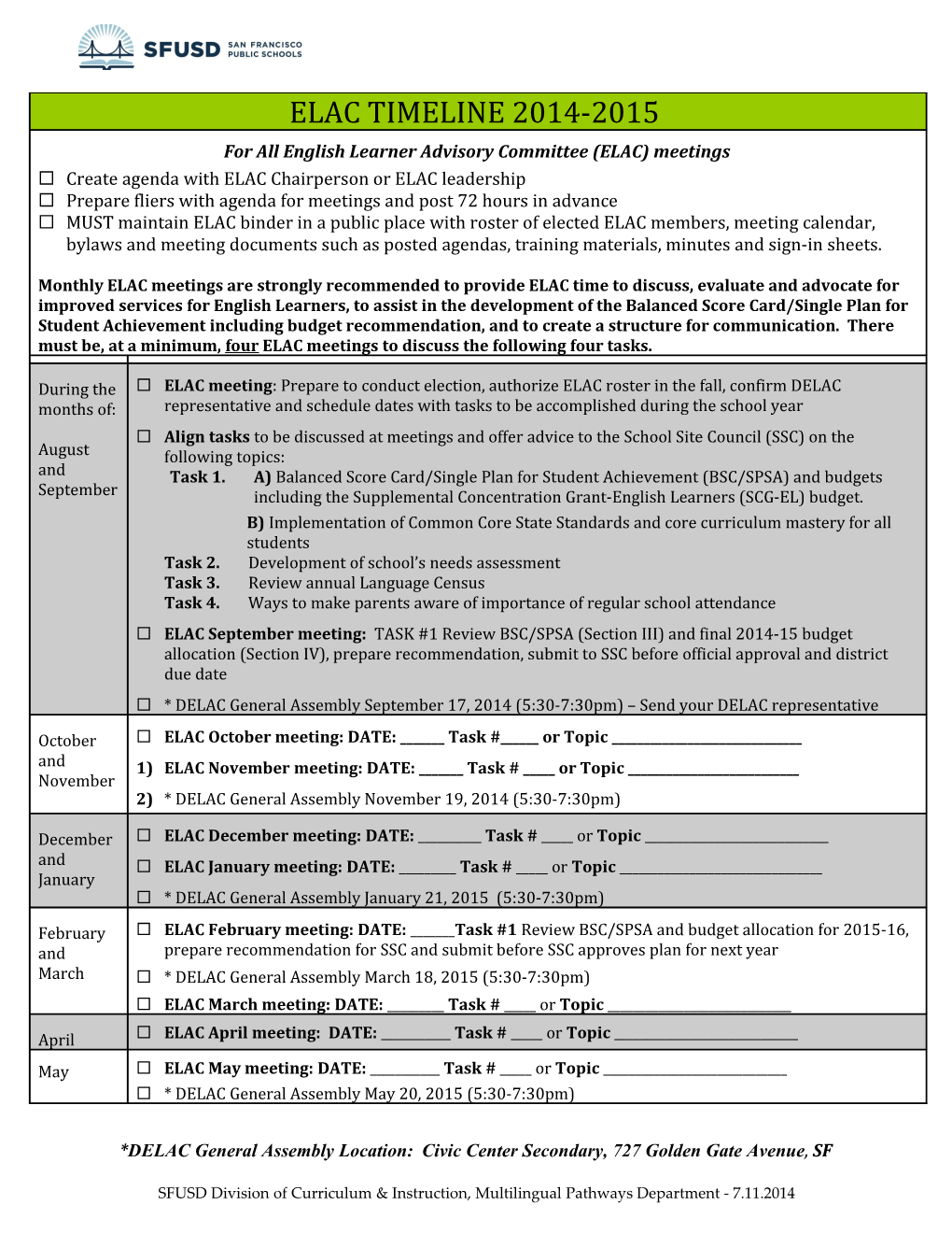 Prepare and Conduct Elections to Authorize ELAC Roster in the Fall