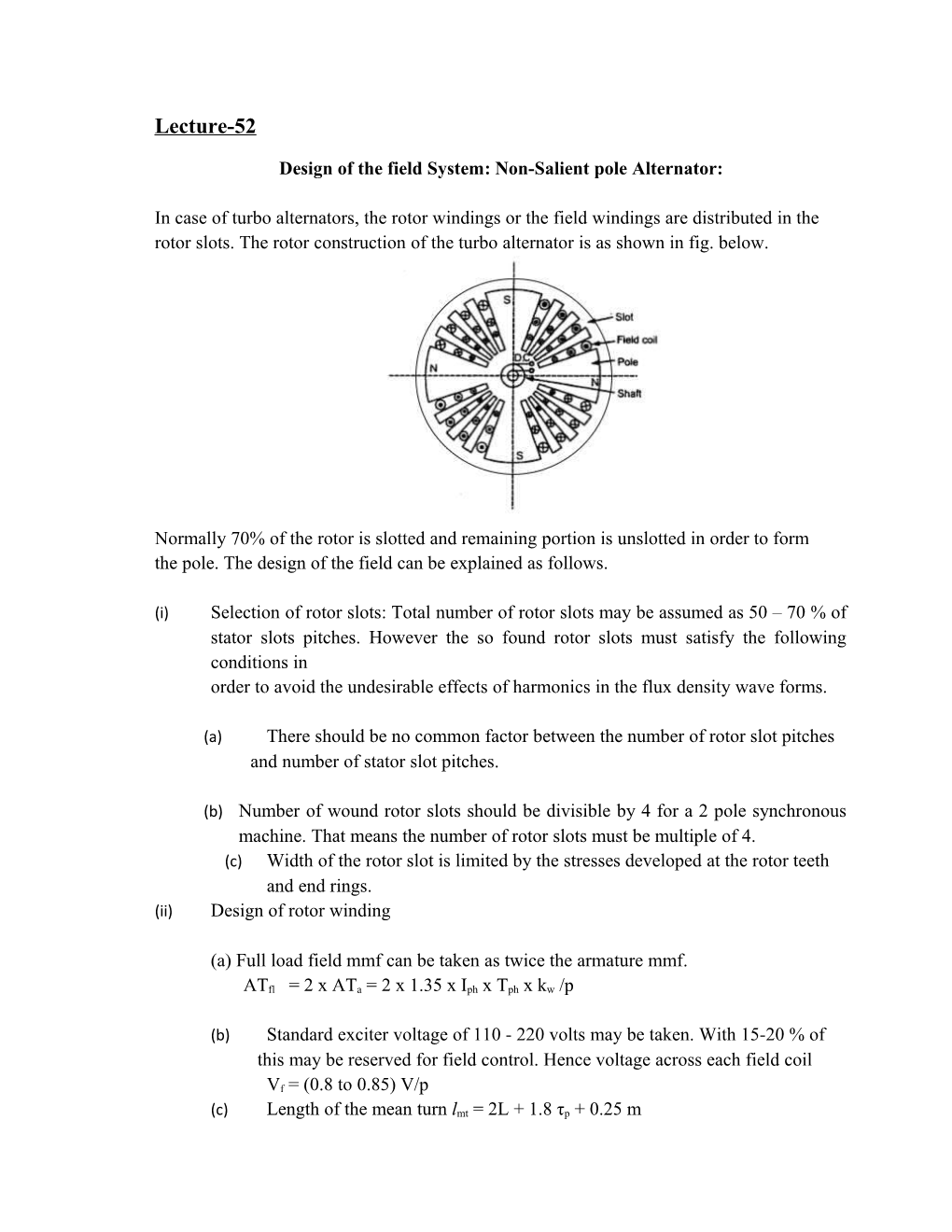 Design of the Field System: Non-Salient Pole Alternator