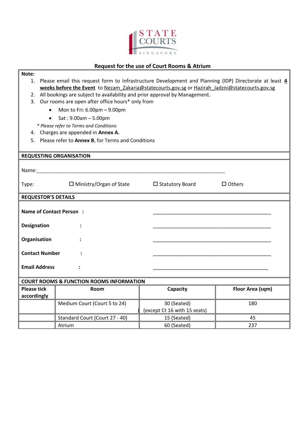 Use of Court Rooms and Atrium 2016