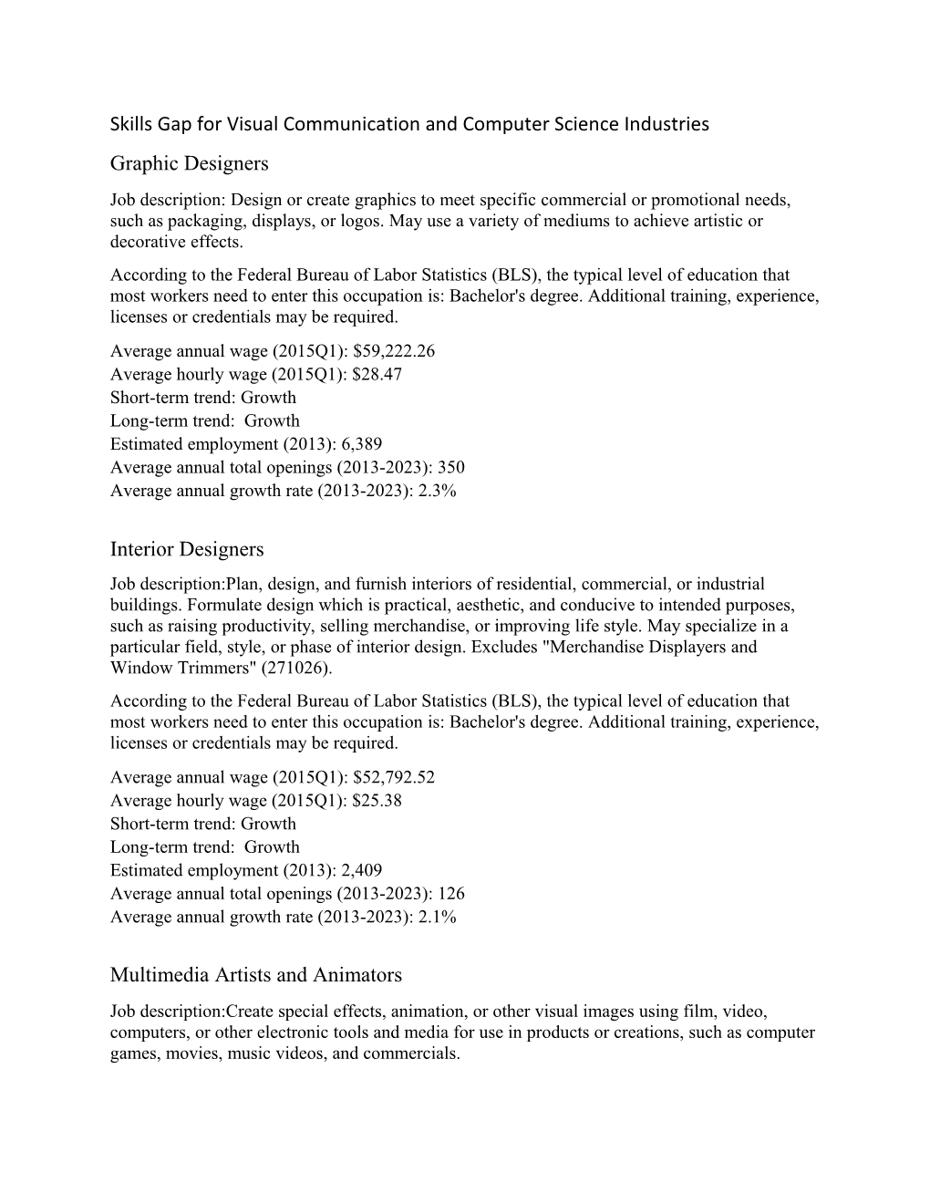 Skills Gap for Visual Communication and Computer Science Industries