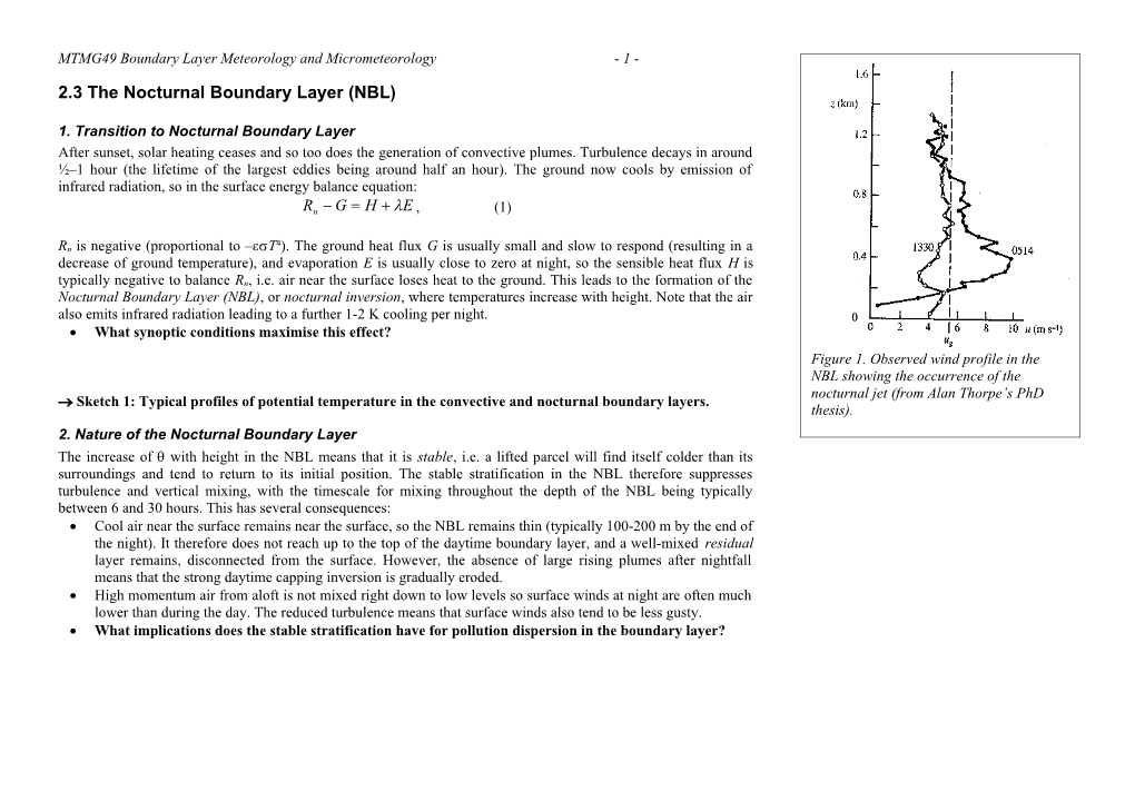 2.3 the Nocturnal Boundary Layer (NBL)