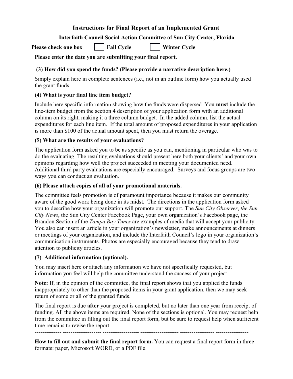 Instructions for Filling out an ICSAC Final Report, Page1