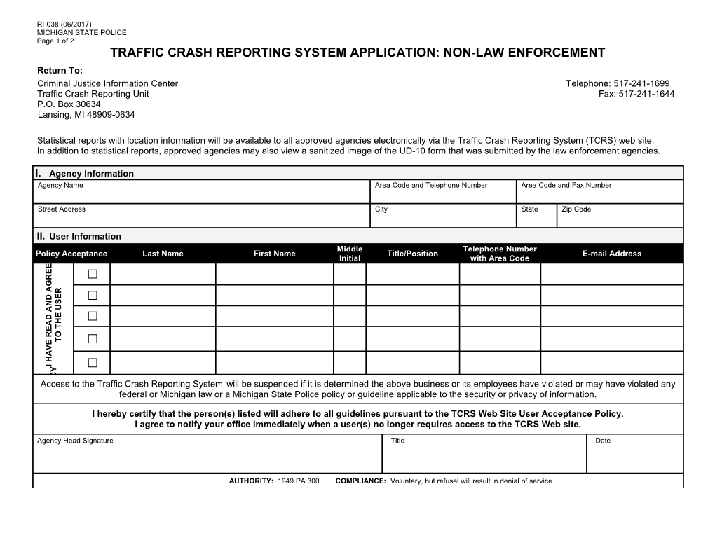 Traffic Crash Reporting System Application: Non-Law Enforcement