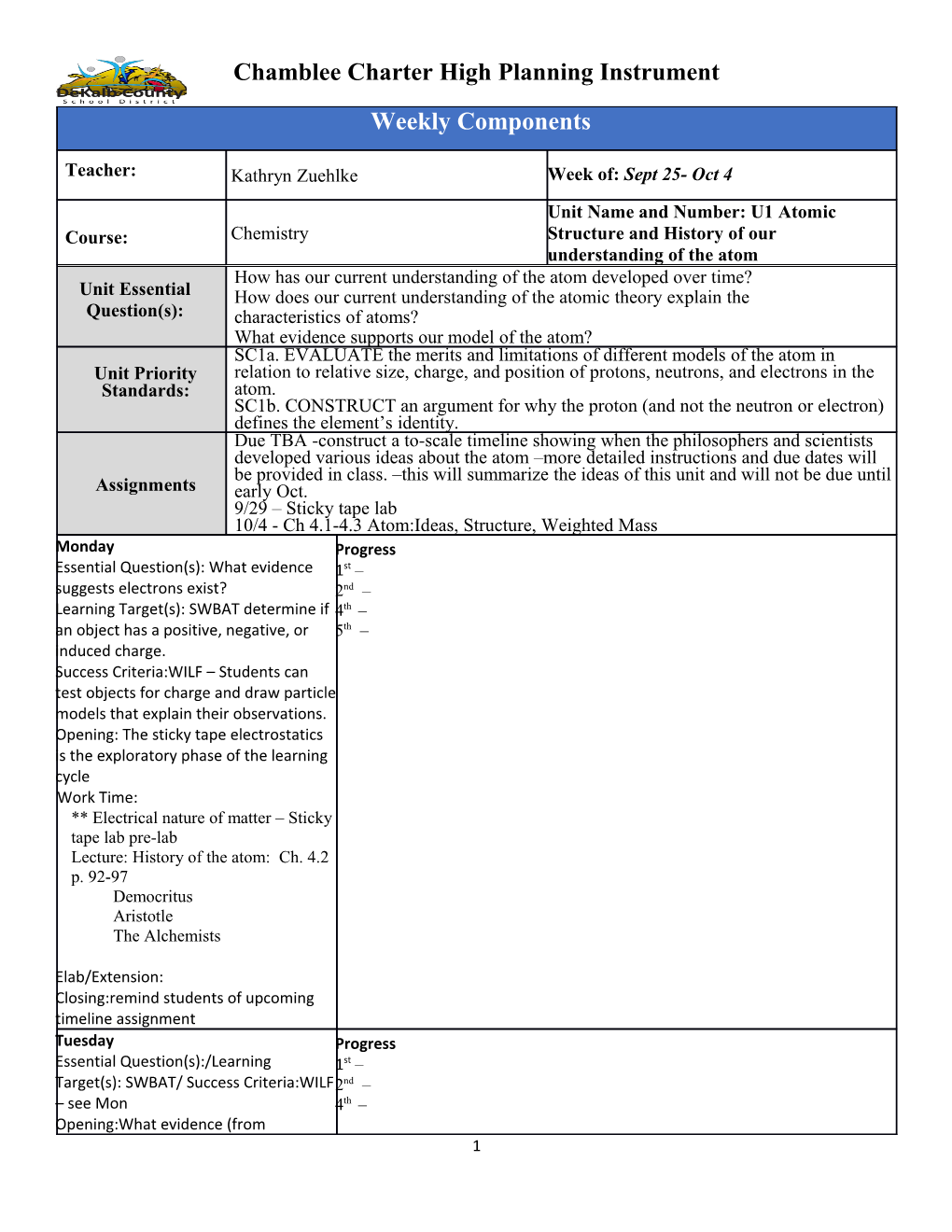 Chamblee Charter High Planning Instrument