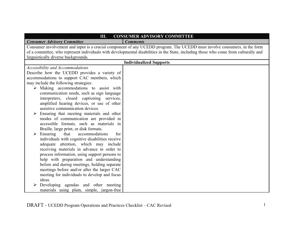 DRAFT - UCEDD Program Operations and Practices Checklist CAC Revised