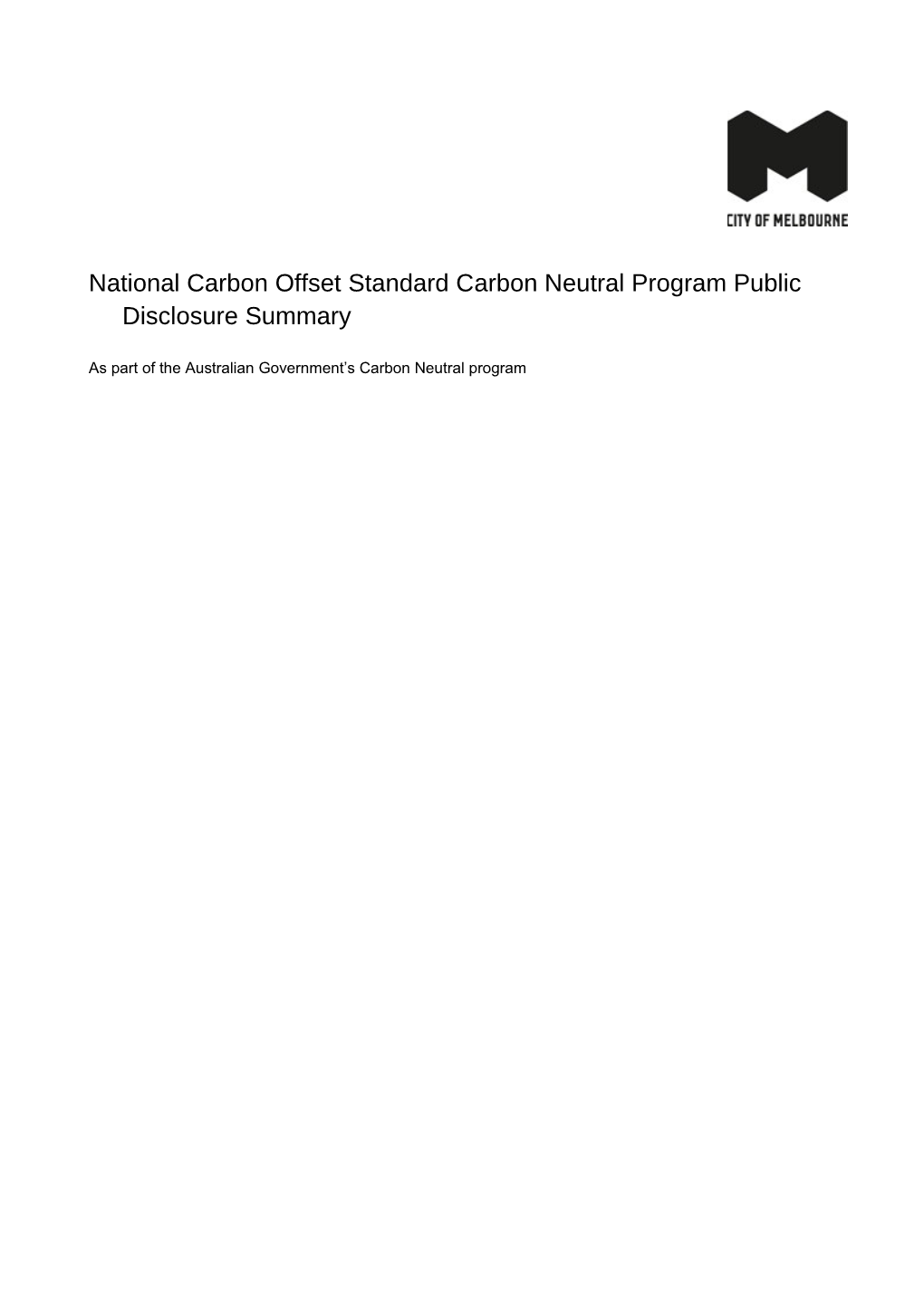 National Carbon Offset Standard Carbon Neutral Program Public Disclosure Summary