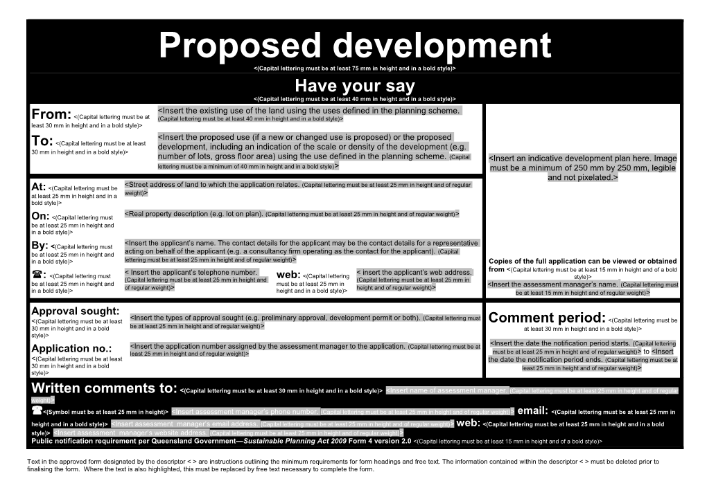 Sustainable Planning Act Form 4 - Proposed Development Template