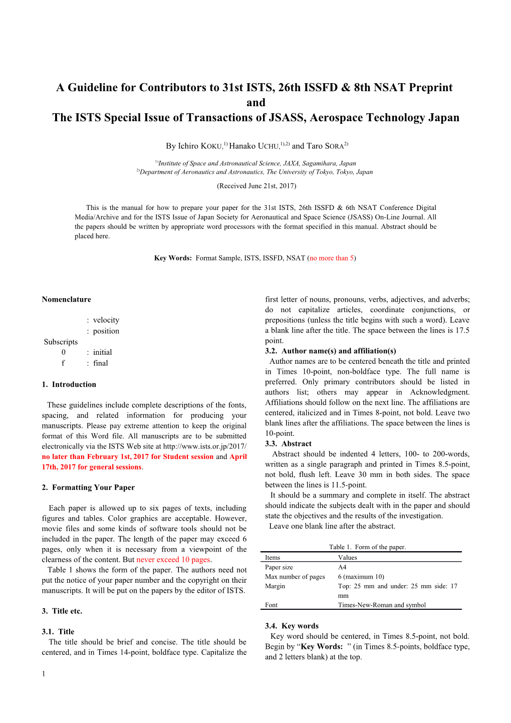 Sample of Paper for 30Th ISTS & 6Th NAST