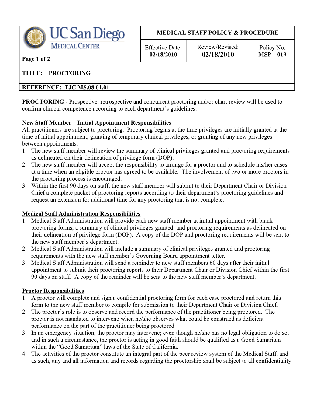 New Staff Member Initial Appointment Responsibilities