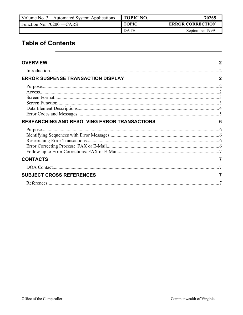 CAPP Manual - 70265 - CARS Error Correction