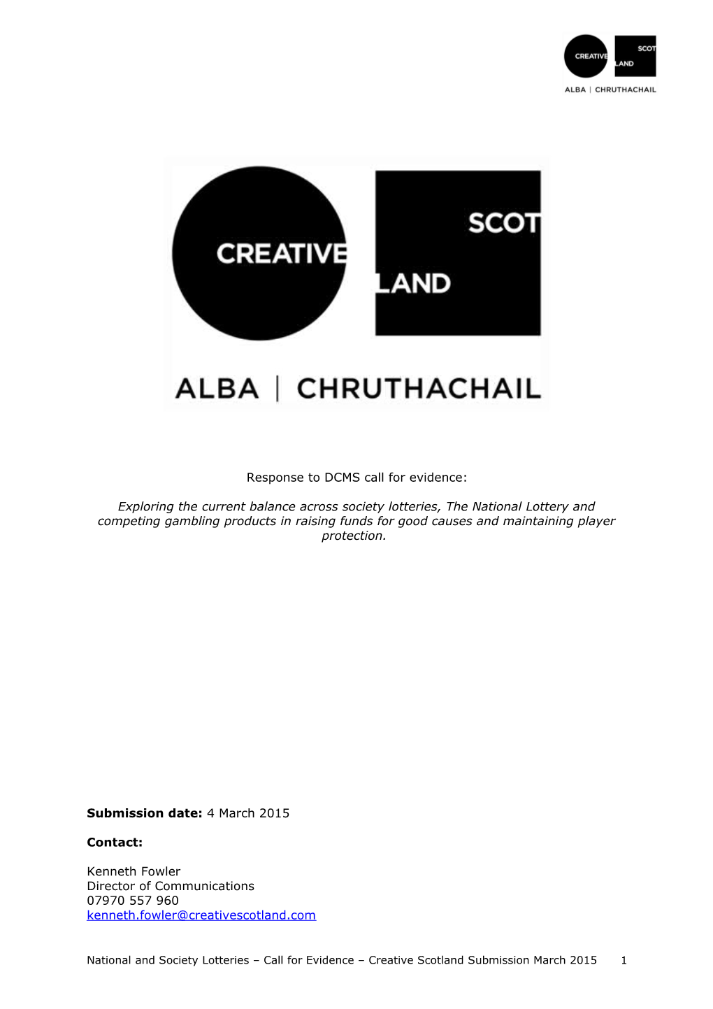 Creative Scotland Board/Mgmt Team/Info Paper