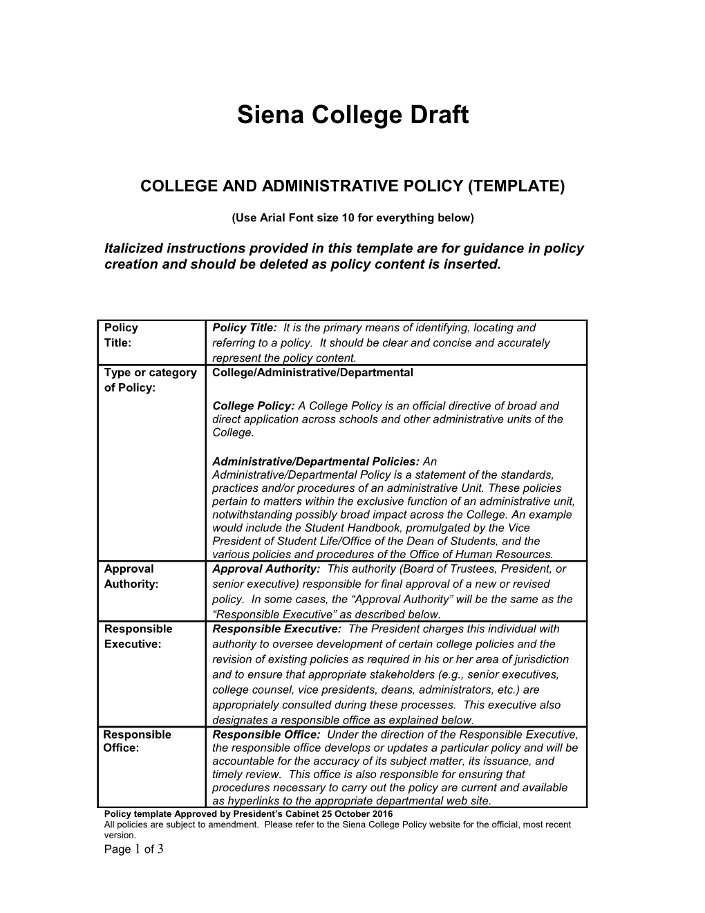 College and Administrative Policy (Template)