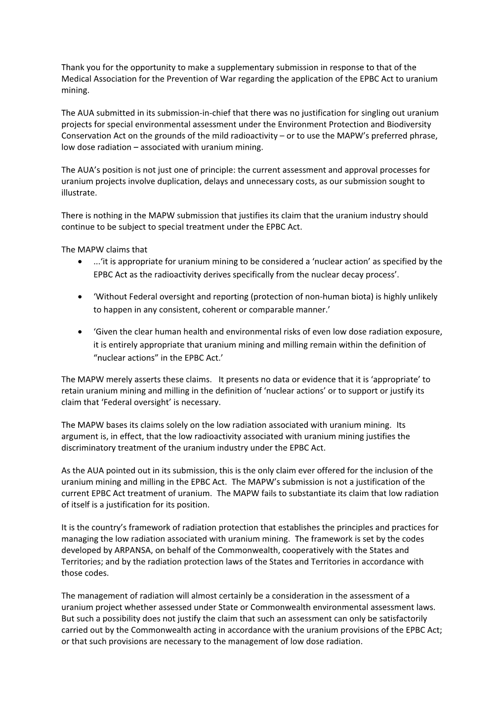 Submission 52 - Australian Uranium Association - Major Project Development Assessment Processes