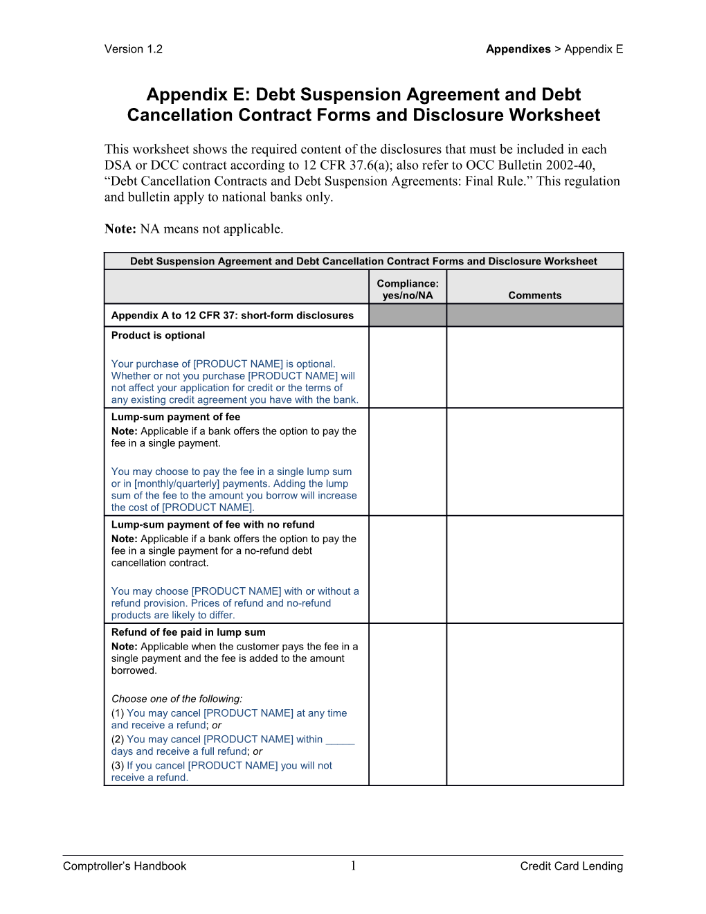 Credit Card Lending, Comptroller's Handbook