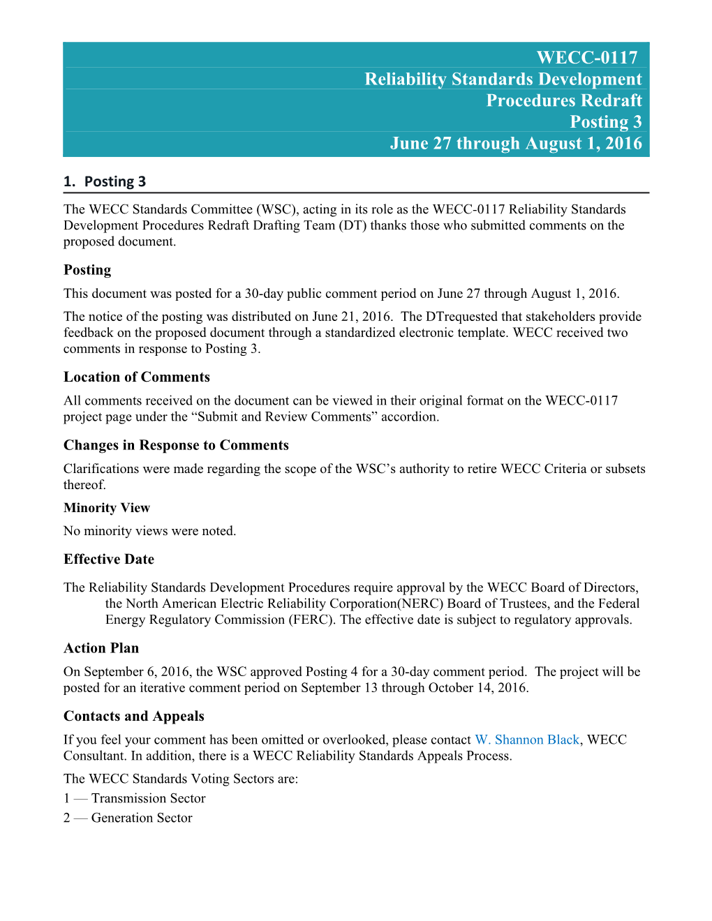 WECC-0117 Posting 3 Reliability Standards Development Procedures Response to Comments