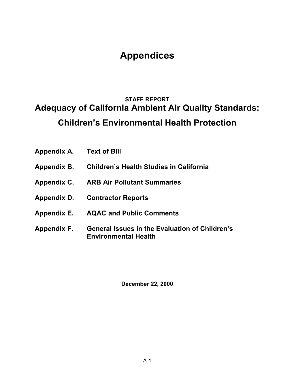 Adequacy of California Ambient Air Quality Standards: Children S Environmental Health
