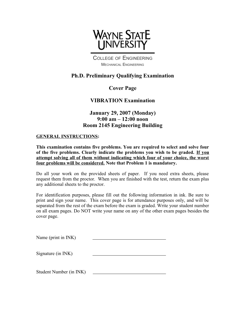 Ph.D. Preliminary Qualifying Examination