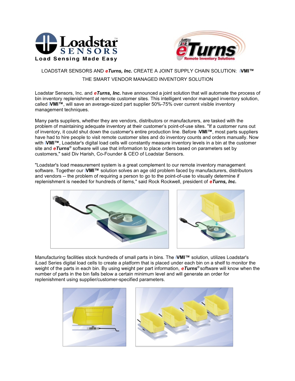 Loadstar Sensors and Eturns, Inc. Create a Joint SUPPLY CHAIN Solution: Ivmi