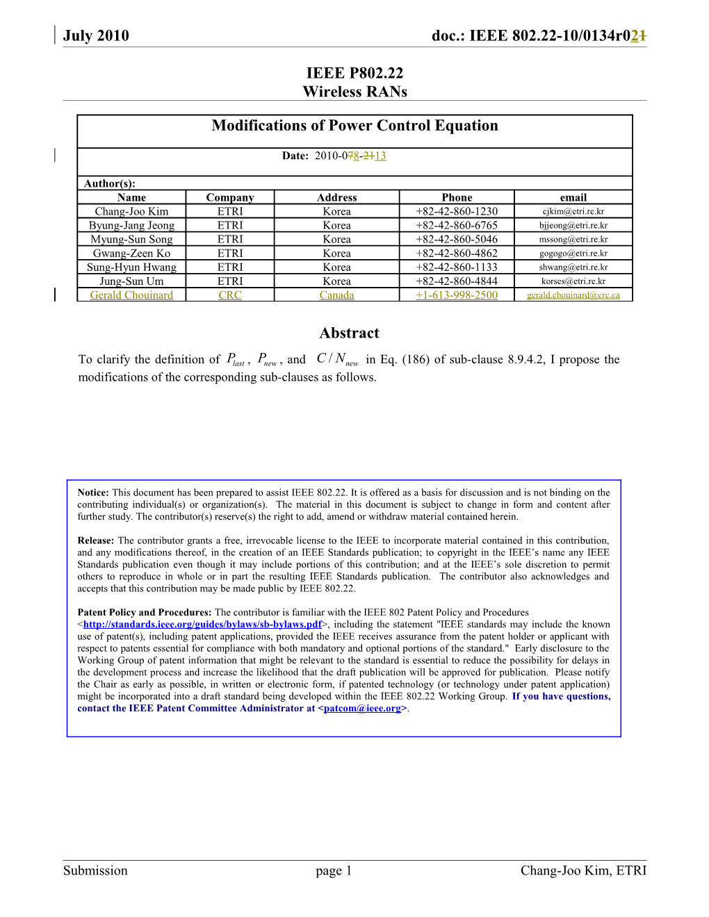 II.Proposed Modifications of the 802.22 Draft V3.3