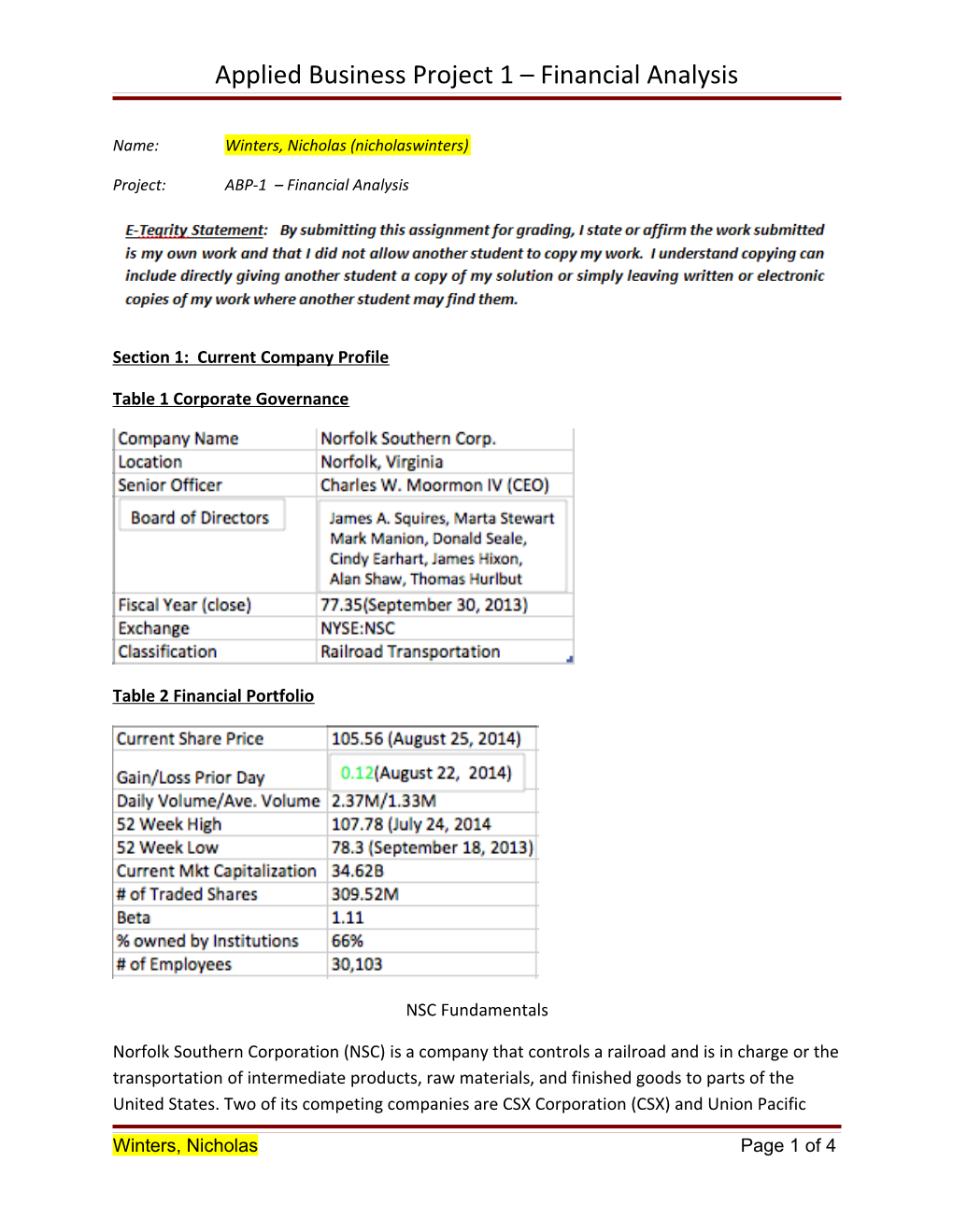 Lab Project 1 MS Excel Stock Analysis Turnitin Template